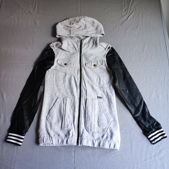 Volcom Enemy Jacket women's size S light grey with black faux leather sleeve - Picture 1 of 11
